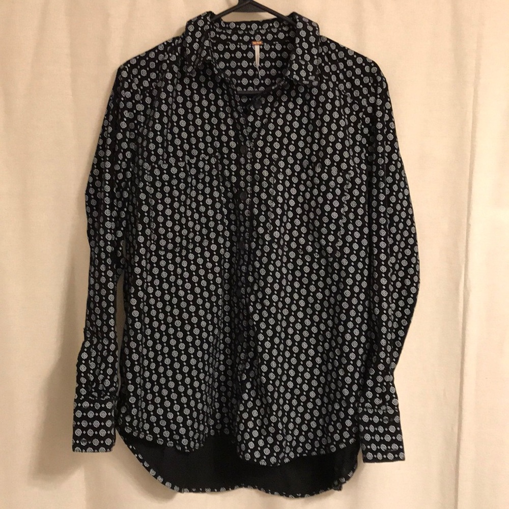 Free People Black Boho Paisley Button Down